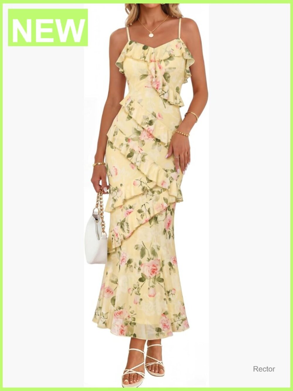 Floral Spaghetti Strap Bodycon Maxi Dress with Ruffled Trim